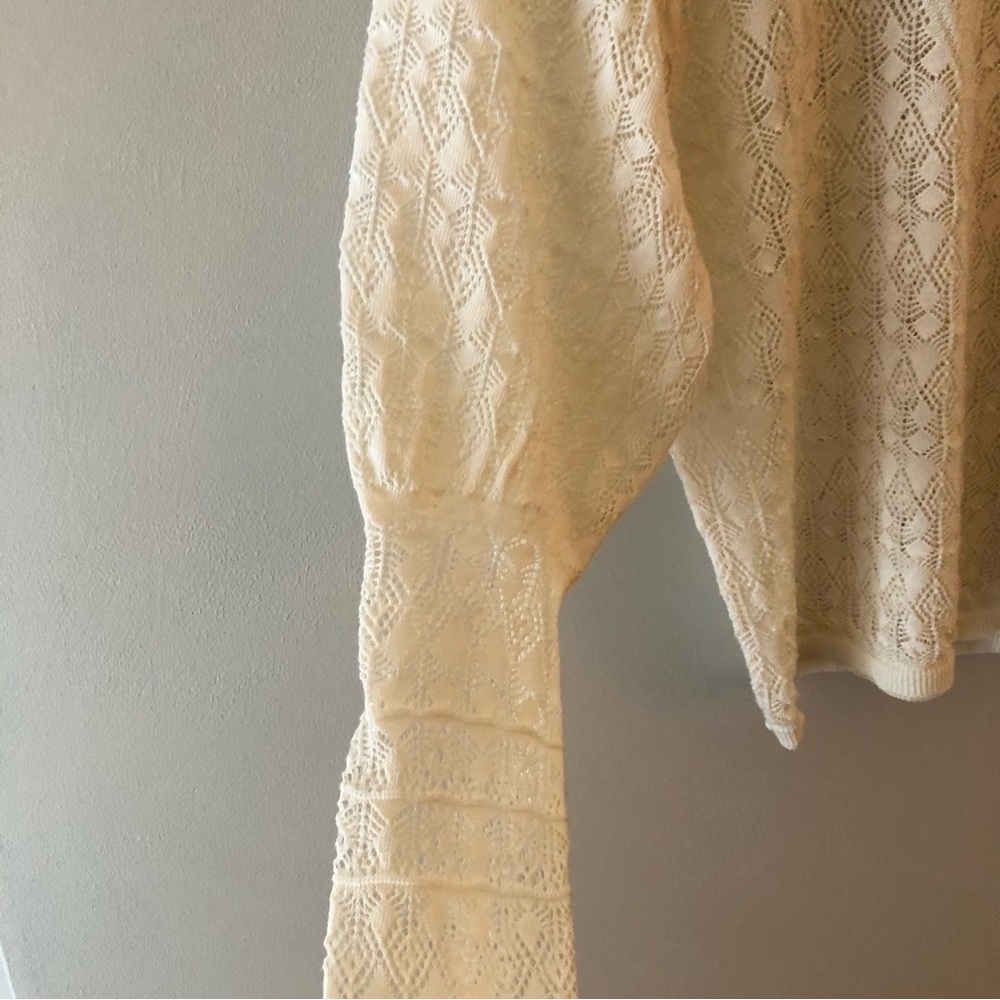 Zara Cream Lace-Knit Ruffled Turtleneck Sweater - Picture 4 of 9